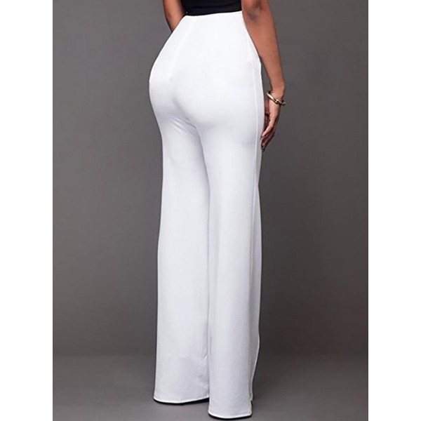 Plain High-Waist Button Loose Full Length Patchwork Women's Pants