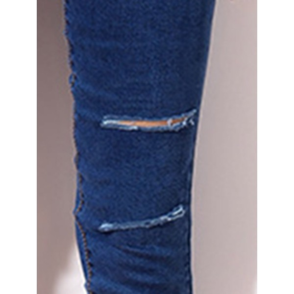 Button Hole Trim Short Zipper Plain Jeans