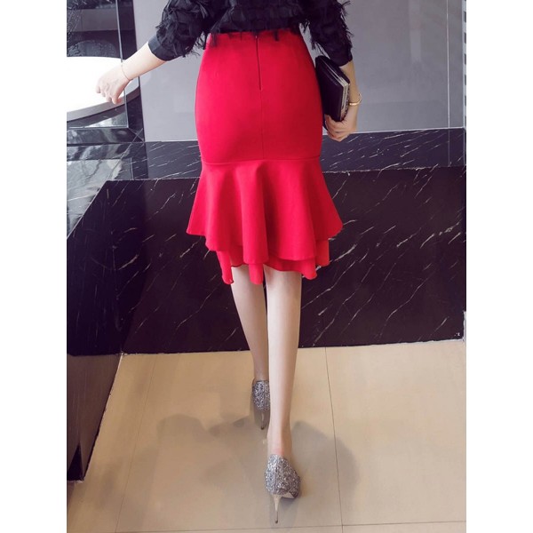 Mermaid Zipper Solid Color Bodycon Skirt