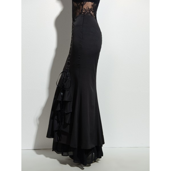 Lace-Up Layered Falbala Mermaid Skirt