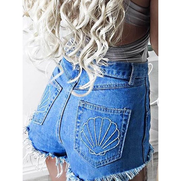 Fringe Button Pocket Women's Denim Shorts