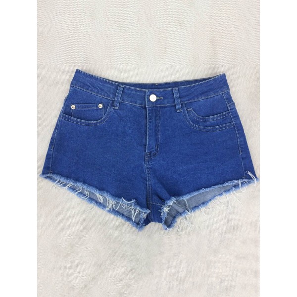 Fringe Button Pocket Women's Denim Shorts