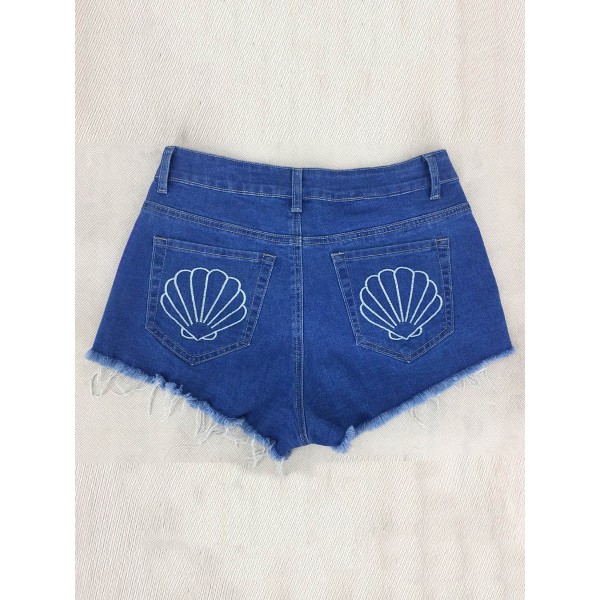 Fringe Button Pocket Women's Denim Shorts
