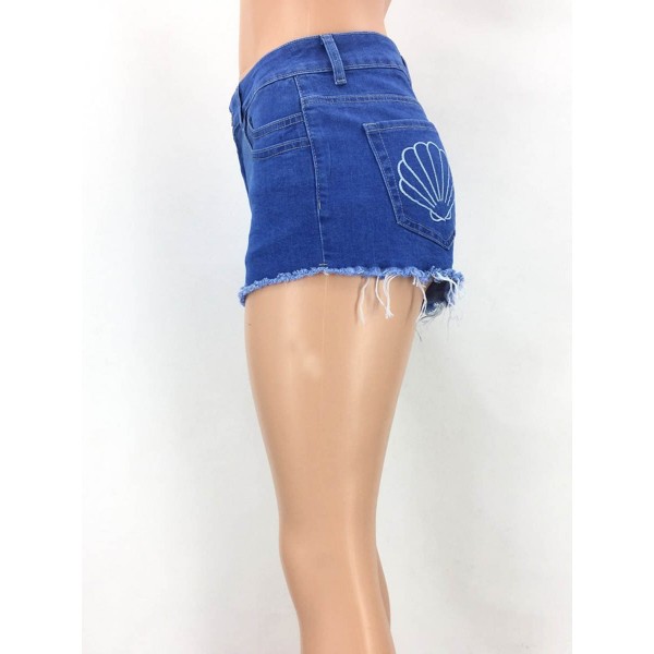 Fringe Button Pocket Women's Denim Shorts