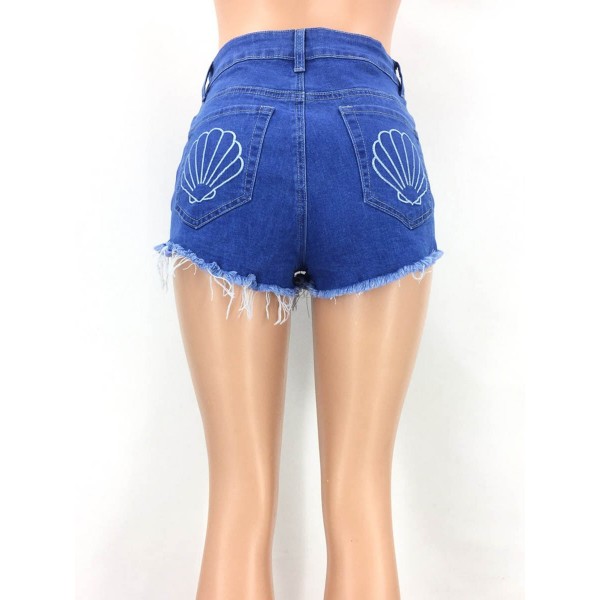 Fringe Button Pocket Women's Denim Shorts