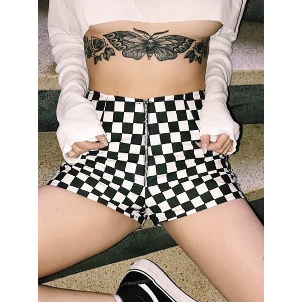Grid Zipper Color Block Women's Shorts