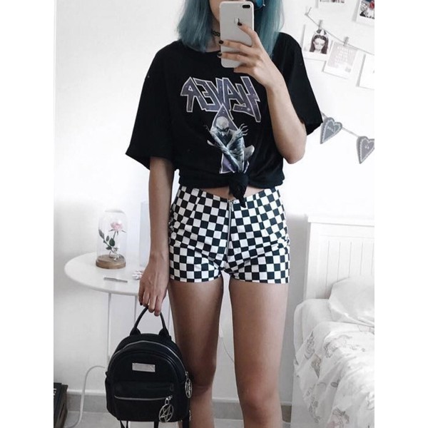 Grid Zipper Color Block Women's Shorts