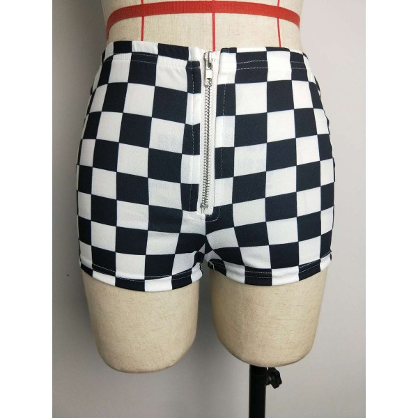 Grid Zipper Color Block Women's Shorts
