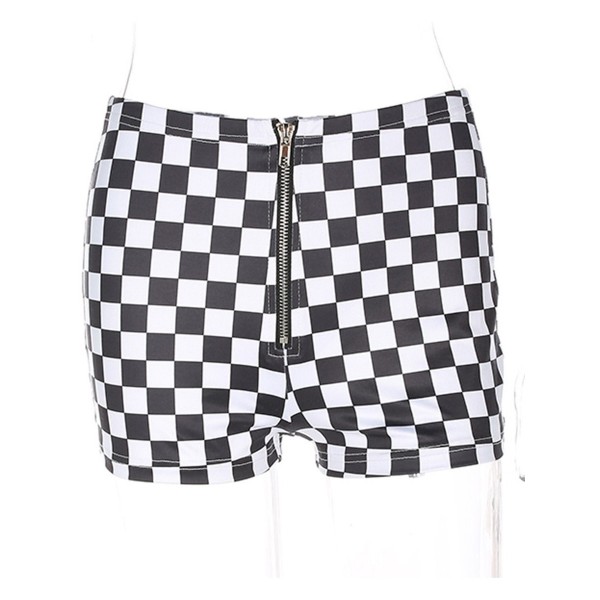 Grid Zipper Color Block Women's Shorts