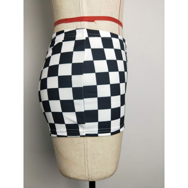Grid Zipper Color Block Women's Shorts