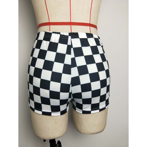 Grid Zipper Color Block Women's Shorts