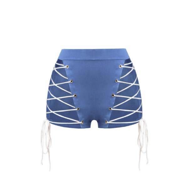 Lace-Up Patchwork Plain Women's Shorts