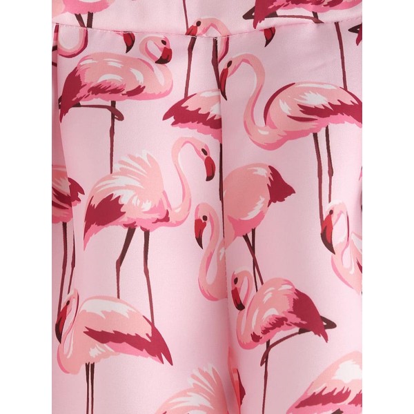Flamingo Print Shirred Women's Shorts
