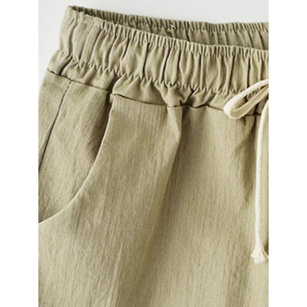 Loose Plain Elastic Third Pants