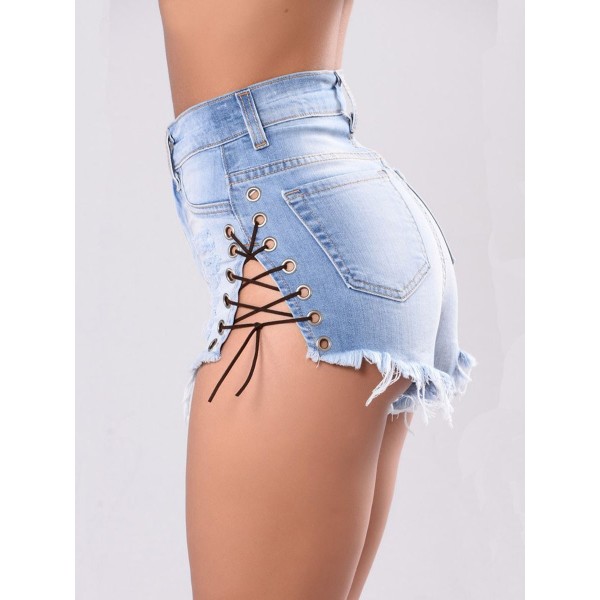 Denim Hole Trimmings Women's Shorts