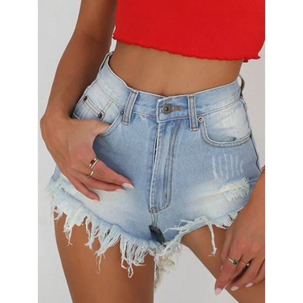 Middle Waist Worn Denim Women's Shorts