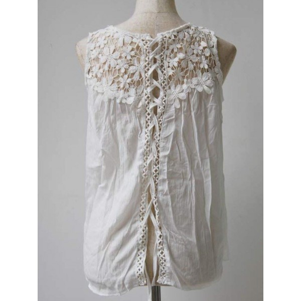 Casual Hollow Out Lace Tank Top
