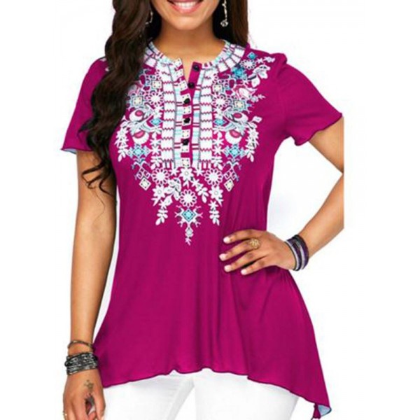 Contrast Color Floral Oversize Women's T-shirt