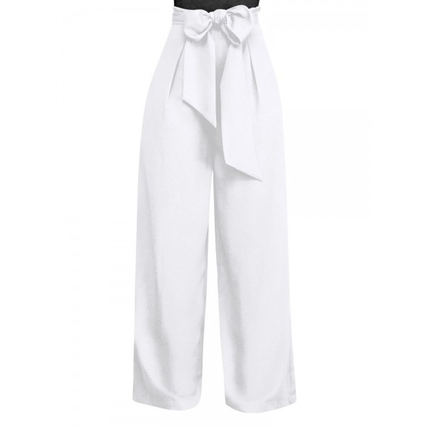 Pure Color Bowtie Casual Pants