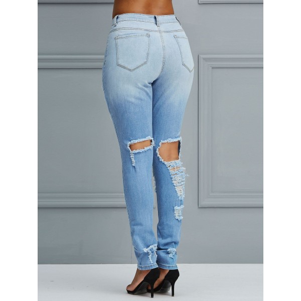 High-Waist Denim Hole Jeans