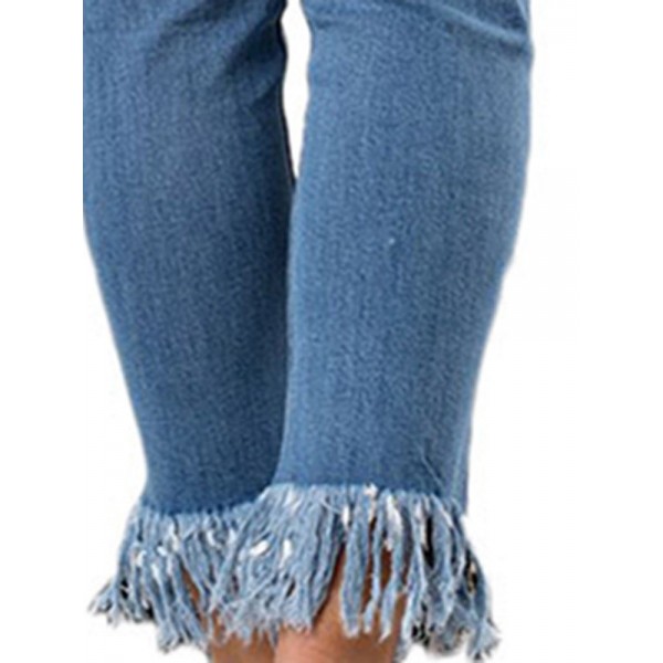 Fashionable Hole High Elastic Jeans