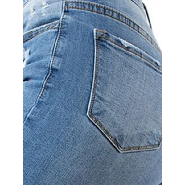 Fashionable Hole High Elastic Jeans
