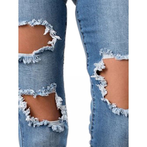 Fashionable Hole High Elastic Jeans