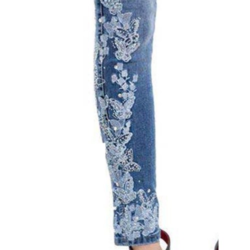 Elastic Lace Splicing Embroider Women's Jeans