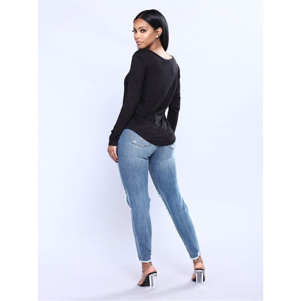 Hole Zipper Print Jeans