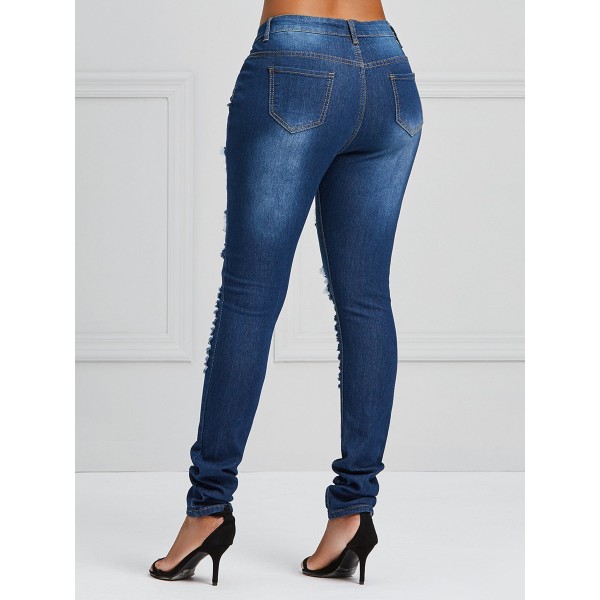 High-Waist Hole Stretchy Jeans