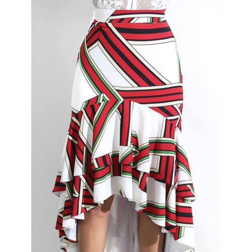 Color Block Asymmetrical High-Waist Women's Skirt