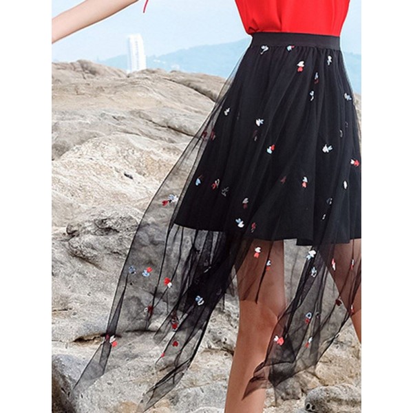 Irrgual Embroidery Floral Skirt