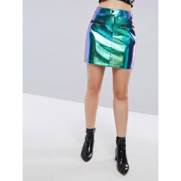 Bright Zipper Bodycon Women's Mini Skirt