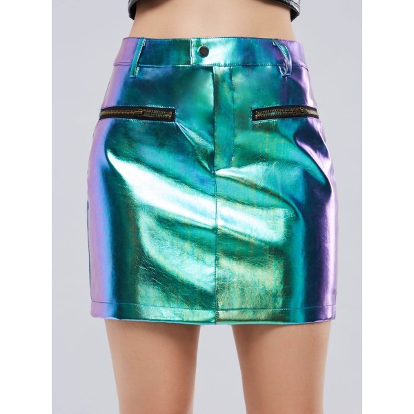 Bright Zipper Bodycon Women's Mini Skirt