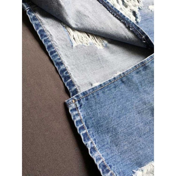 Broken Hole Distressed Lightly Washed Bodycon Skirt