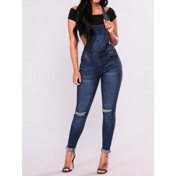 Broken Hole Bib Pants Jeans