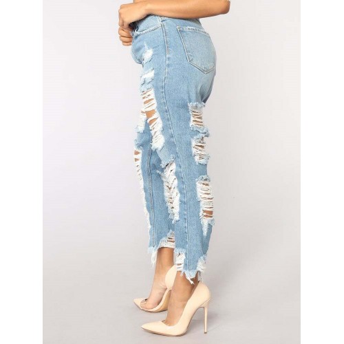 Broken Hole Solid Color Jeans