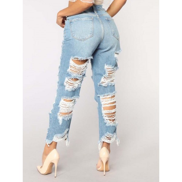 Broken Hole Solid Color Jeans