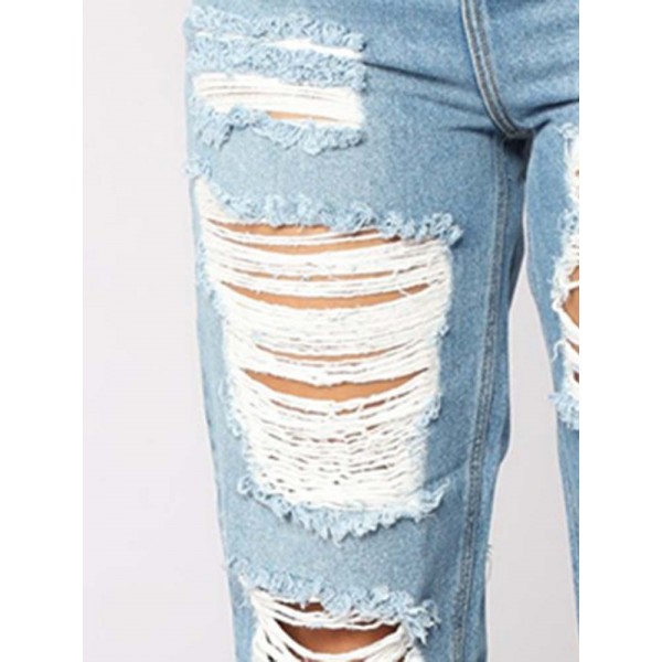 Broken Hole Solid Color Jeans