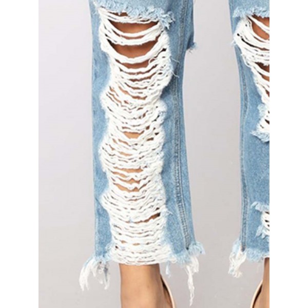 Broken Hole Solid Color Jeans