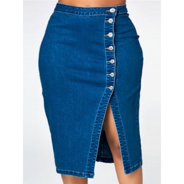 Button Slit Side Bodycon Skirt