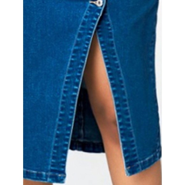 Button Slit Side Bodycon Skirt