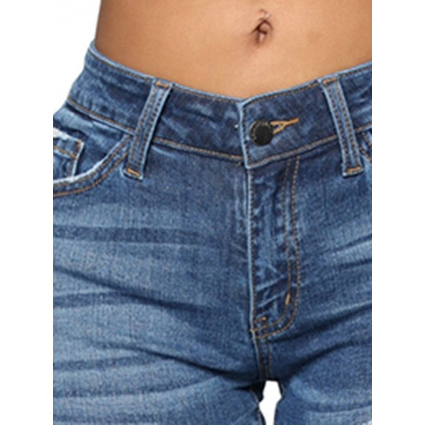 Casual High Rise Distressed Jeans