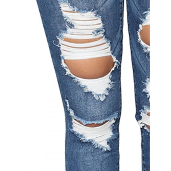 Casual High Rise Distressed Jeans