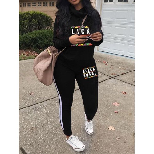 Fashion Print Letter Long Sleeve Casual Suit