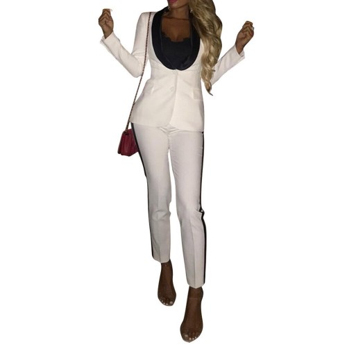 Fashion Patchwork V-Neck Blazer+Pants Suit