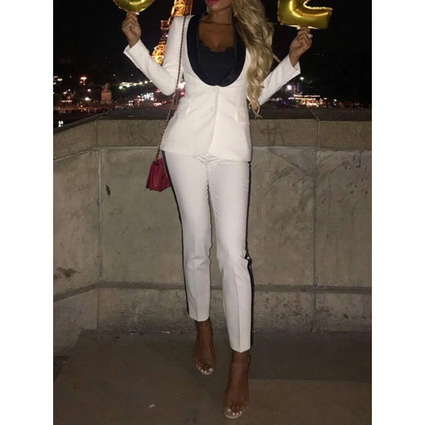 Fashion Patchwork V-Neck Blazer+Pants Suit