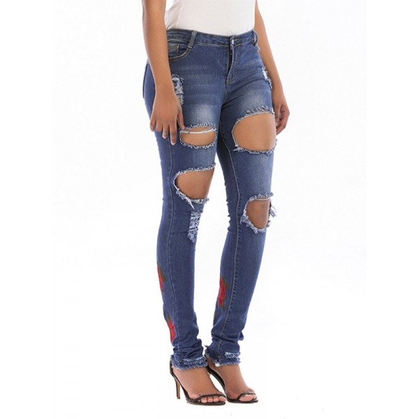 Fashion High Waist Elastic Distressed Jeans