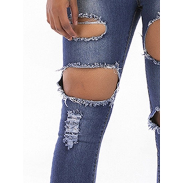 Fashion High Waist Elastic Distressed Jeans