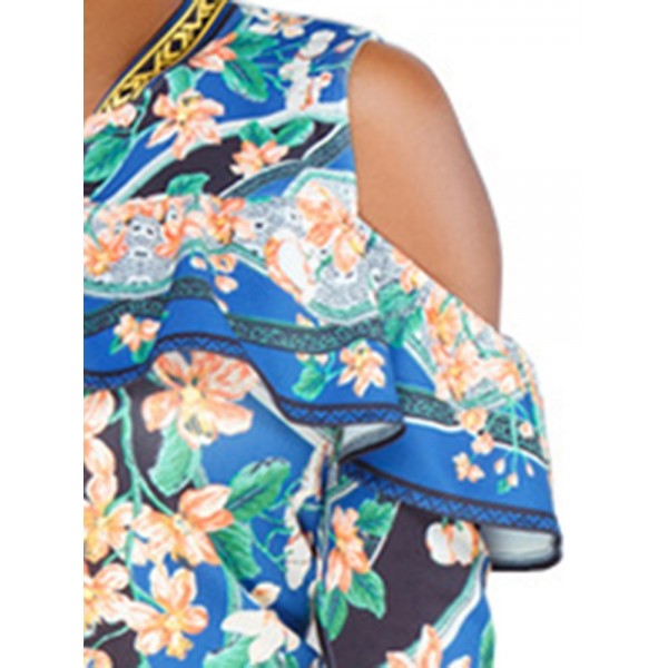 Contrast Floral Zipper Suit
